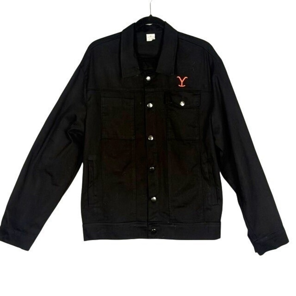 Spirit Yellowstone Mens Black Cotton Twill Trucker Jacket Embroidered Size L